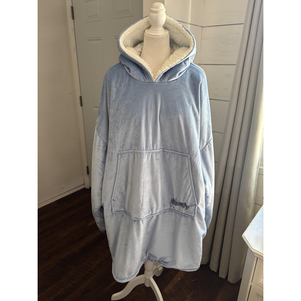 The Comfy Robe Womens One Size Blue Fleece Sherpa Lined Oversized Hoodie Blanket